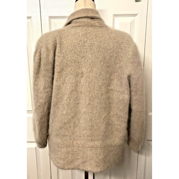 Vintage Women's XL Open Front Cardigan Beige Angora Wool Fuzzy Soft Lined Japan - Picture 3 of 9